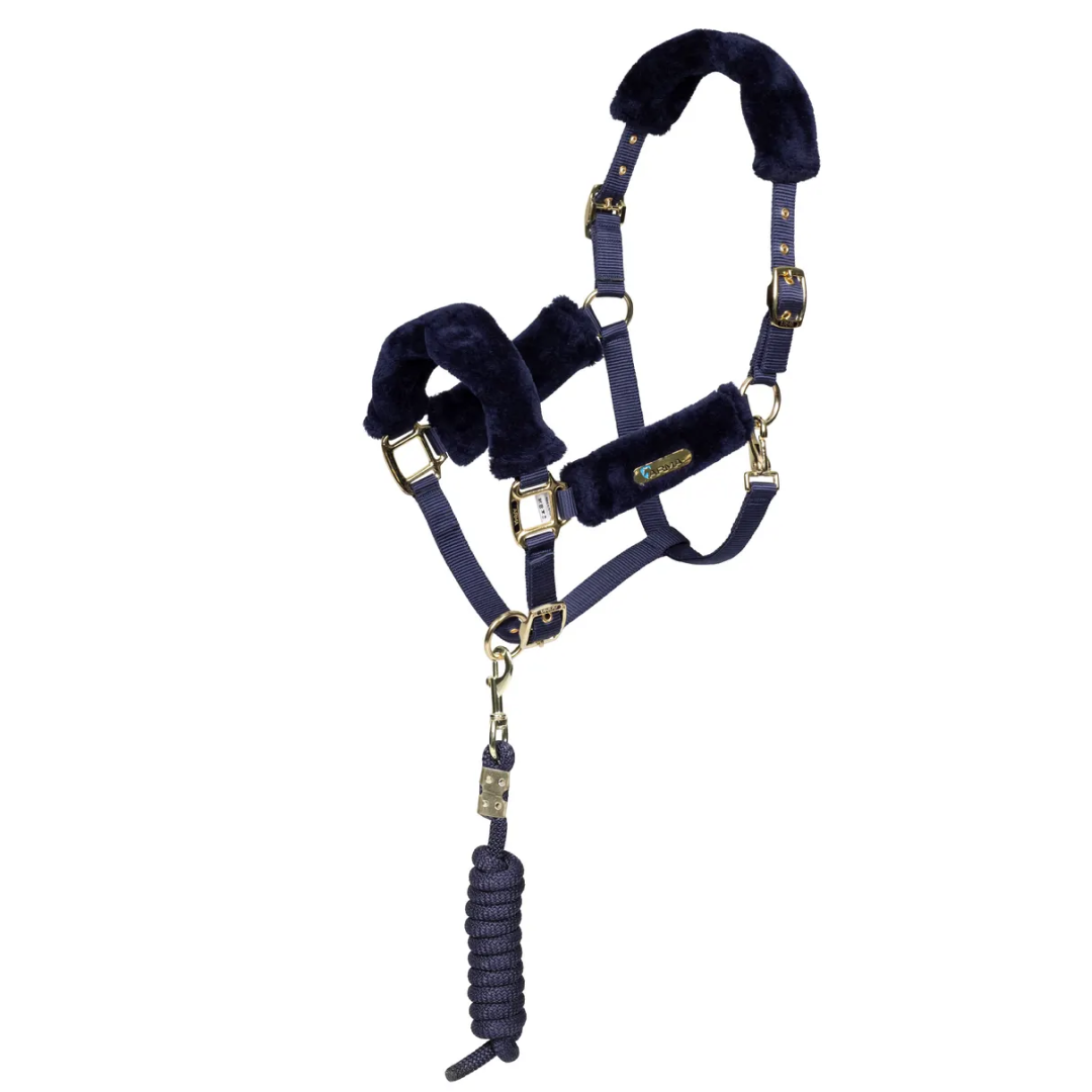 Shires ARMA Faux Fur Headcollar & Lead Rope #colour_navy