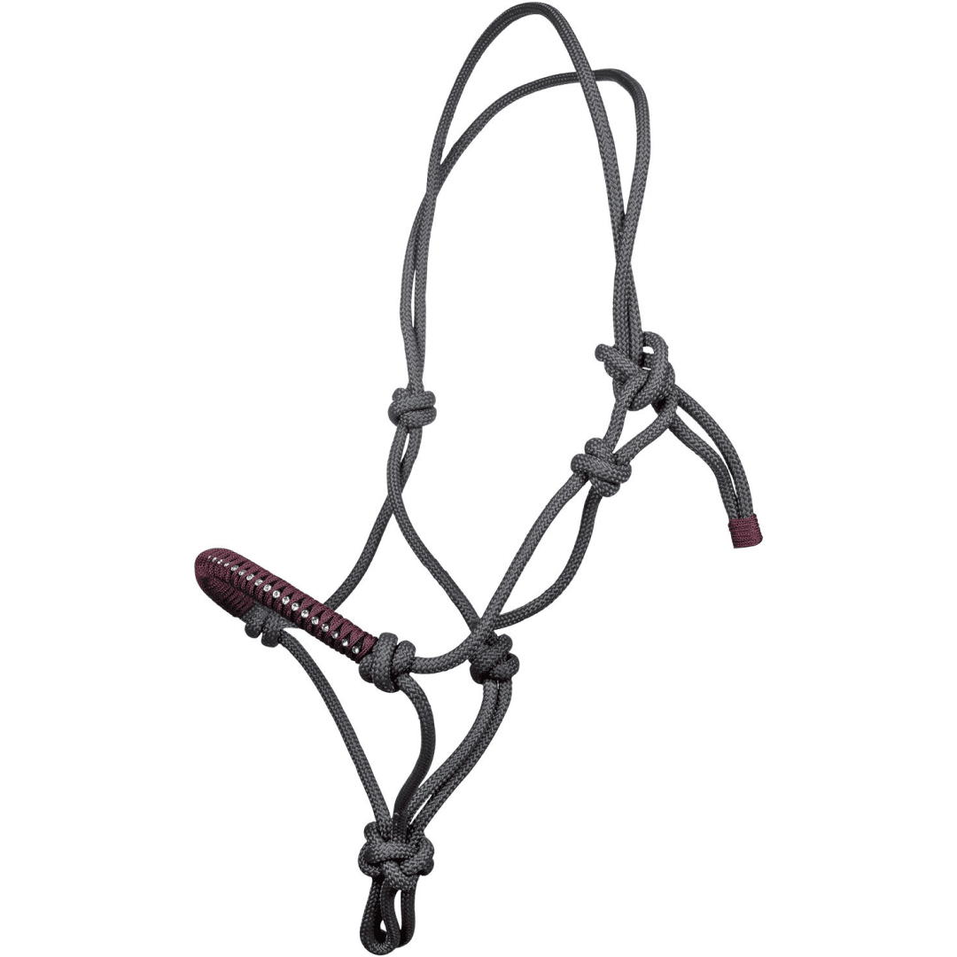 HKM Strass Rope Halter #colour_grey-raspberry
