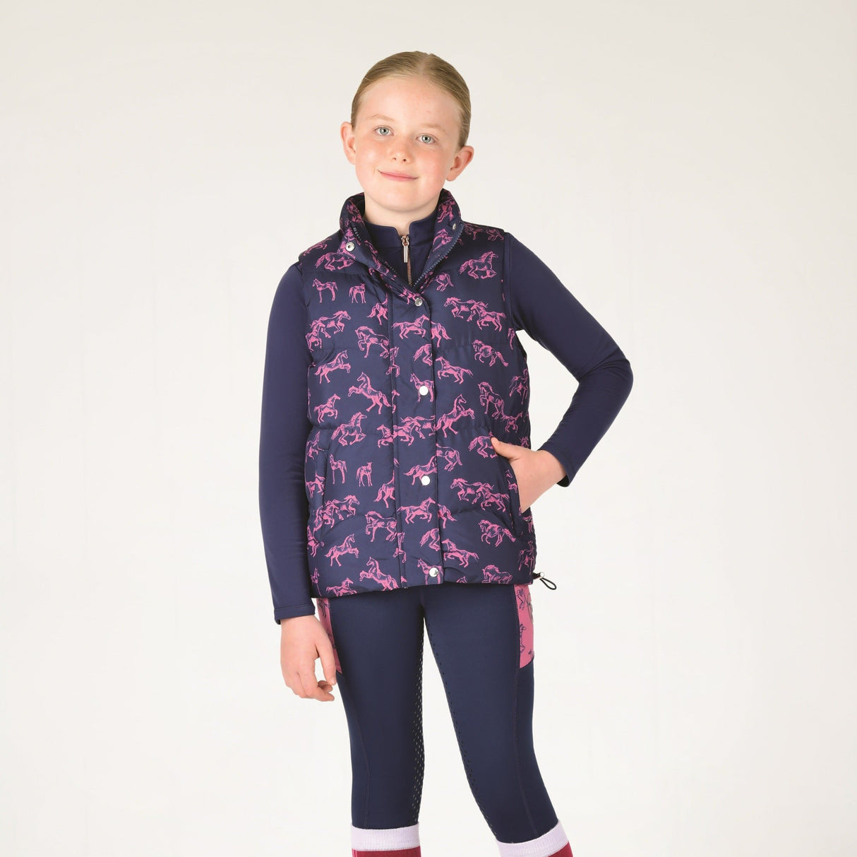 Dublin Kids Patrice Everyday Puffer Vest #colour_navy-frolicking-horses