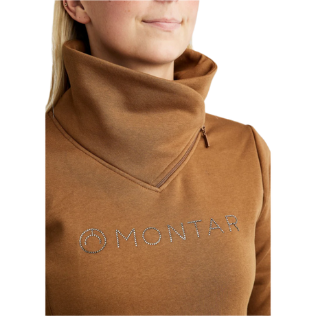 Montar MoNaja High Collar Sweatshirt with Gun Metal Crystal Logo #colour_toffee