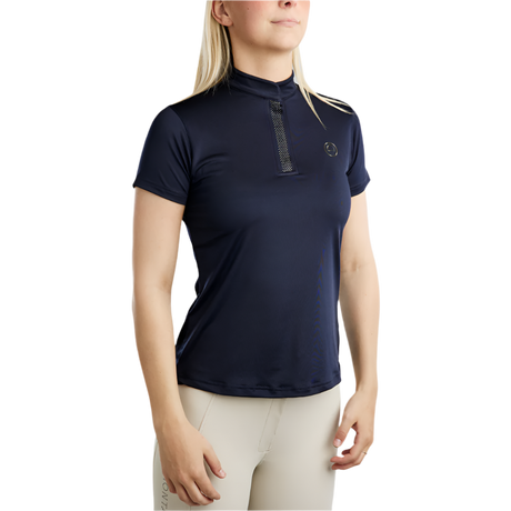 Montar MoBriella Short Sleeved Training Shirt with Gun Metal Crystals #colour_navy