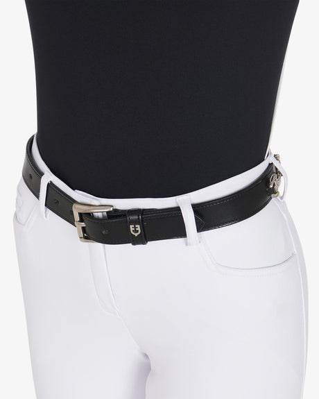 Equestro Leather Belt With Snaffle Bits And Rhinestones #colour_black-silver
