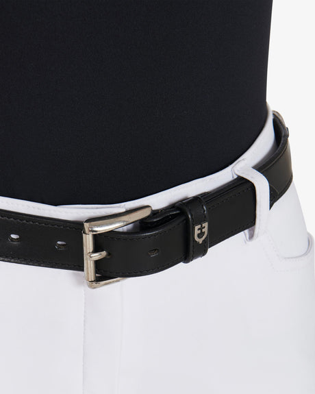 Equestro Leather Belt With Snaffle Bits And Rhinestones #colour_black-silver
