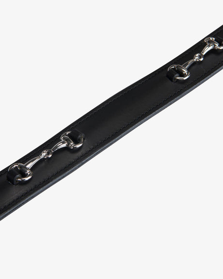Equestro Leather Belt With Snaffle Bits #colour_black-silver
