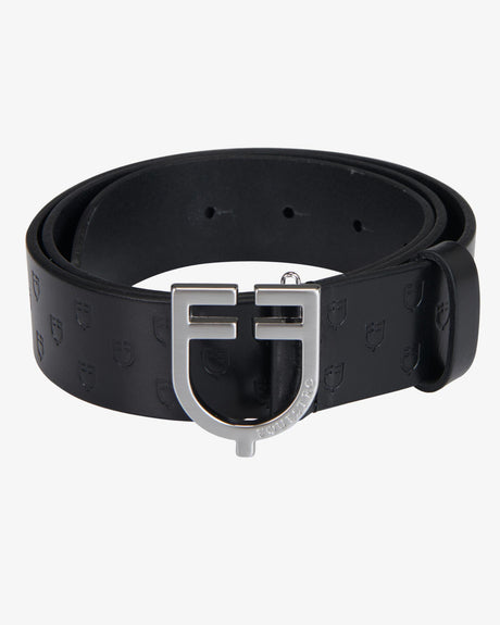 Equestro Leather Logo Belt With Logoed Buckle #colour_black-silver
