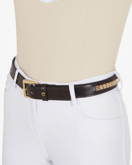 Equestro Leather Belt With Silver Clincher #colour_brown-gold