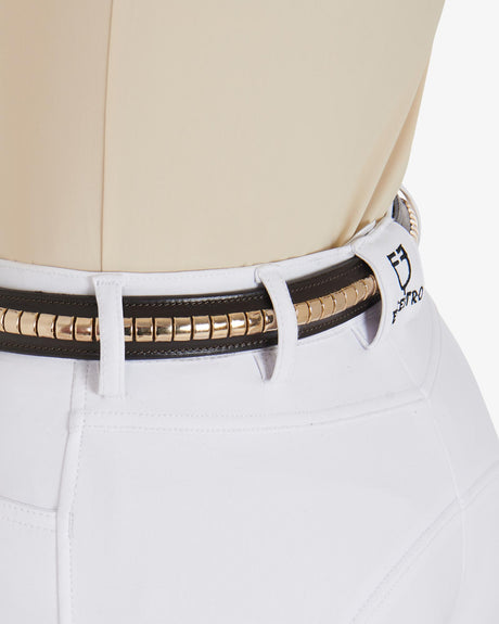 Equestro Leather Belt With Silver Clincher #colour_brown-gold