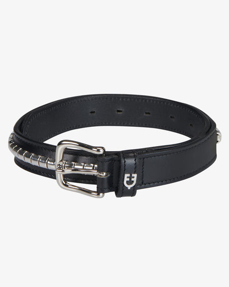 Equestro Leather Belt With Silver Clincher #colour_black-silver