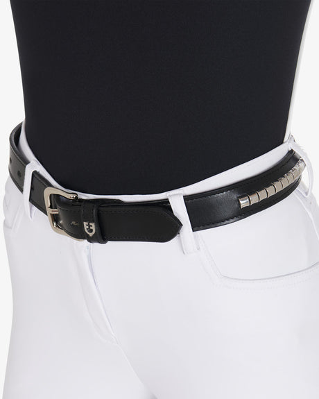 Equestro Leather Belt With Silver Clincher #colour_black-silver