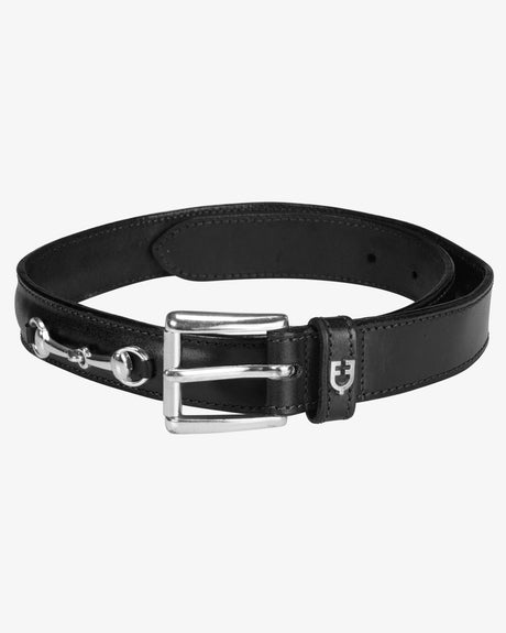 Equestro Leather Belt With Snaffle Bits #colour_black-silver