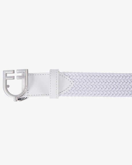 Equestro Leather Elastic Belt With Logoed Buckle #colour_white-silver