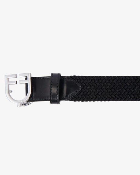 Equestro Leather Elastic Belt With Logoed Buckle #colour_black-silver