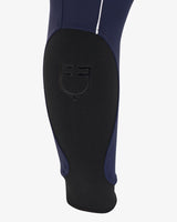 Equestro Women's Slim Fit Breeches With Knee Grip #colour_blue-white