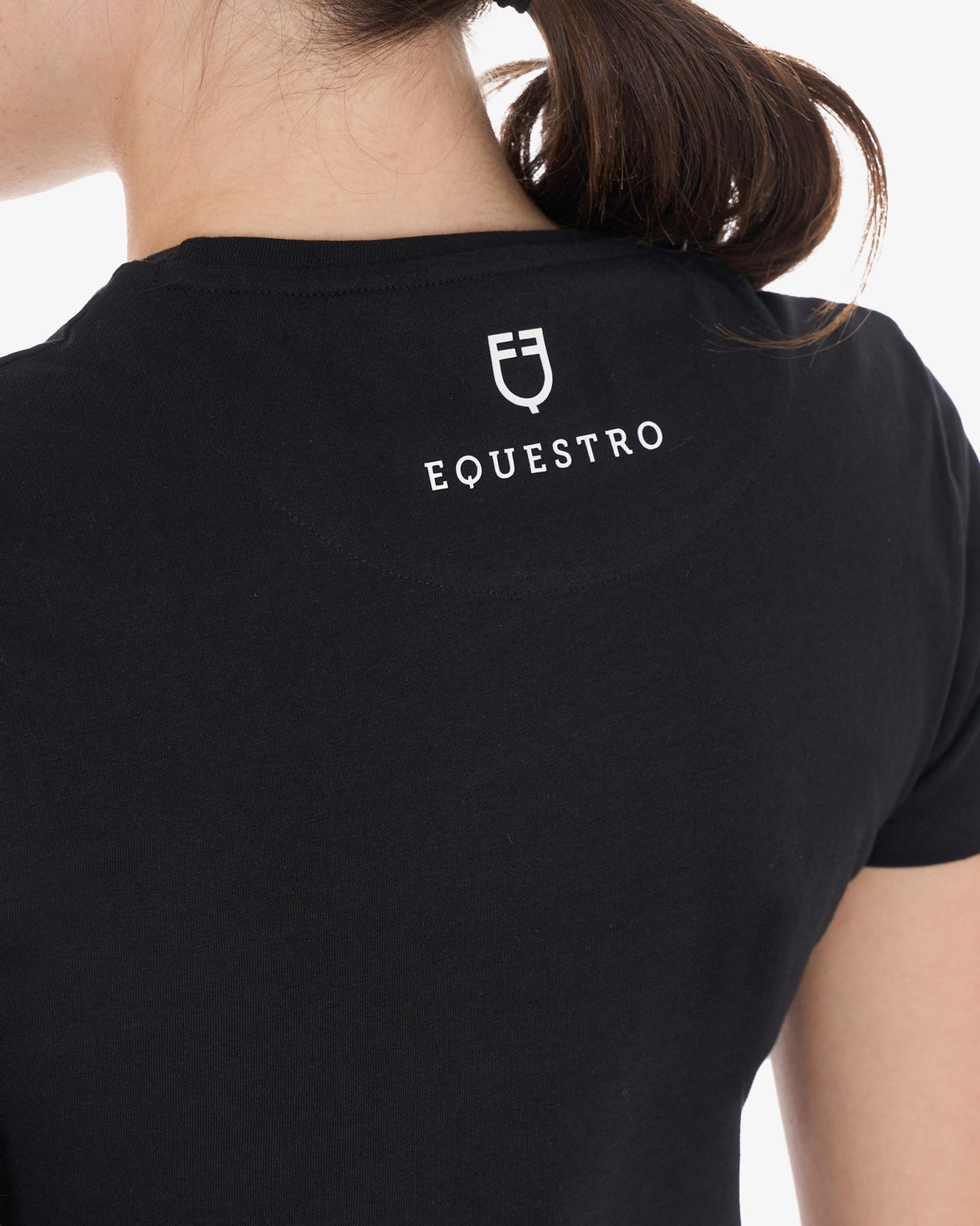 Equestro Women's Slim Fit Cotton T-Shirt Ready To Jump Print With Rhinestones #colour_black