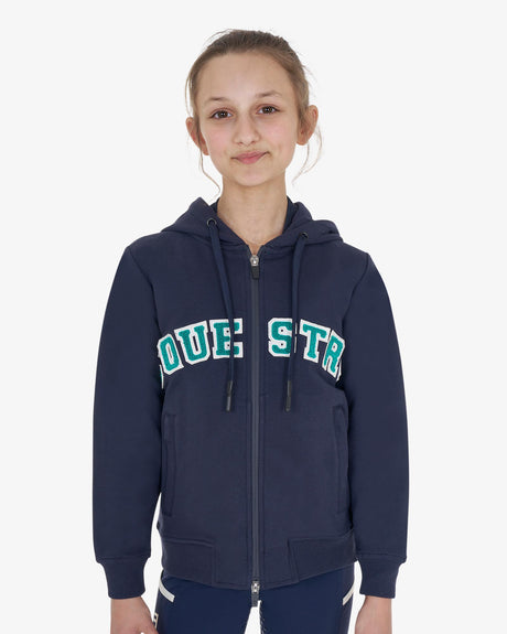 Equestro Kids' Hoodie With Zip And Sponge Lettering #colour_blue-green