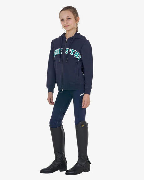 Equestro Kids' Hoodie With Zip And Sponge Lettering #colour_blue-green