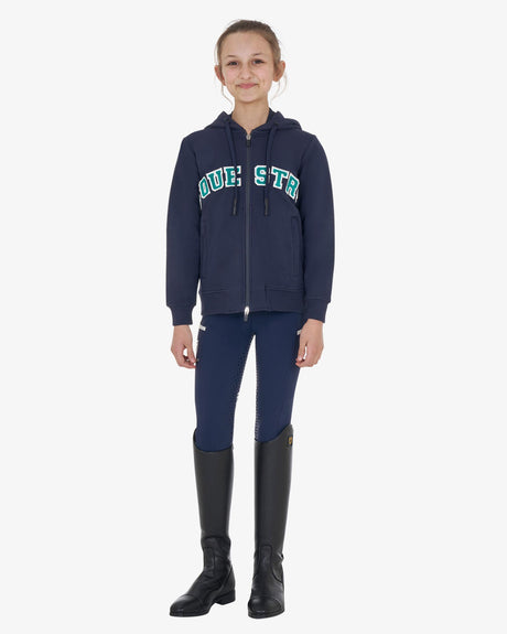 Equestro Kids' Hoodie With Zip And Sponge Lettering #colour_blue-green