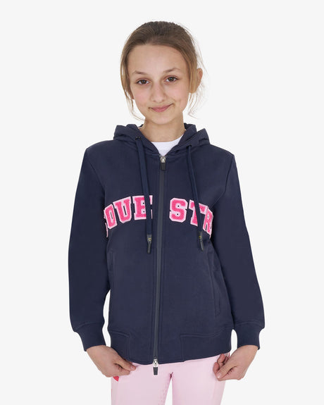 Equestro Kids' Hoodie With Zip And Sponge Lettering #colour_blue-fuscia