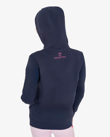 Equestro Kids' Hoodie With Zip And Sponge Lettering #colour_blue-fuscia