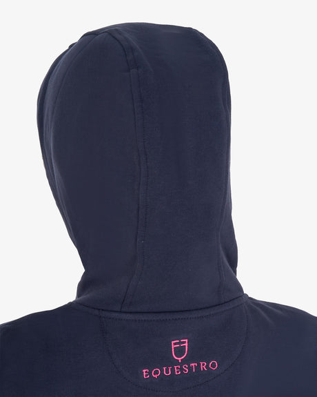 Equestro Kids' Hoodie With Zip And Sponge Lettering #colour_blue-fuscia