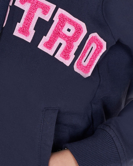 Equestro Kids' Hoodie With Zip And Sponge Lettering #colour_blue-fuscia