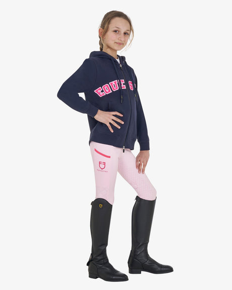 Equestro Kids' Hoodie With Zip And Sponge Lettering #colour_blue-fuscia