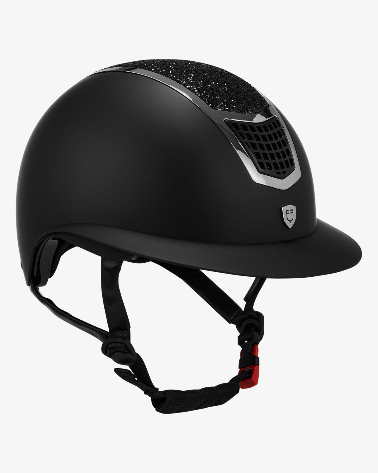 Equestro Helmet With Rhinestones And Wide Visor Homologation En 1384-2023 #colour_black-silver