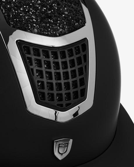 Equestro Helmet With Rhinestones And Wide Visor Homologation En 1384-2023 #colour_black-silver