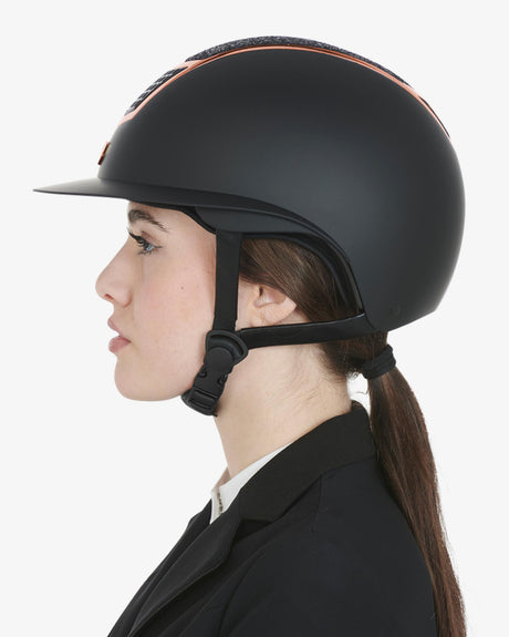 Equestro Helmet With Rhinestones And Wide Visor Homologation En 1384-2023 #colour_black-gold