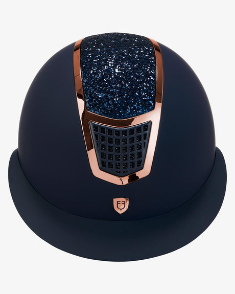 Equestro Helmet With Rhinestones And Wide Visor Homologation En 1384-2023 #colour_blue-gold