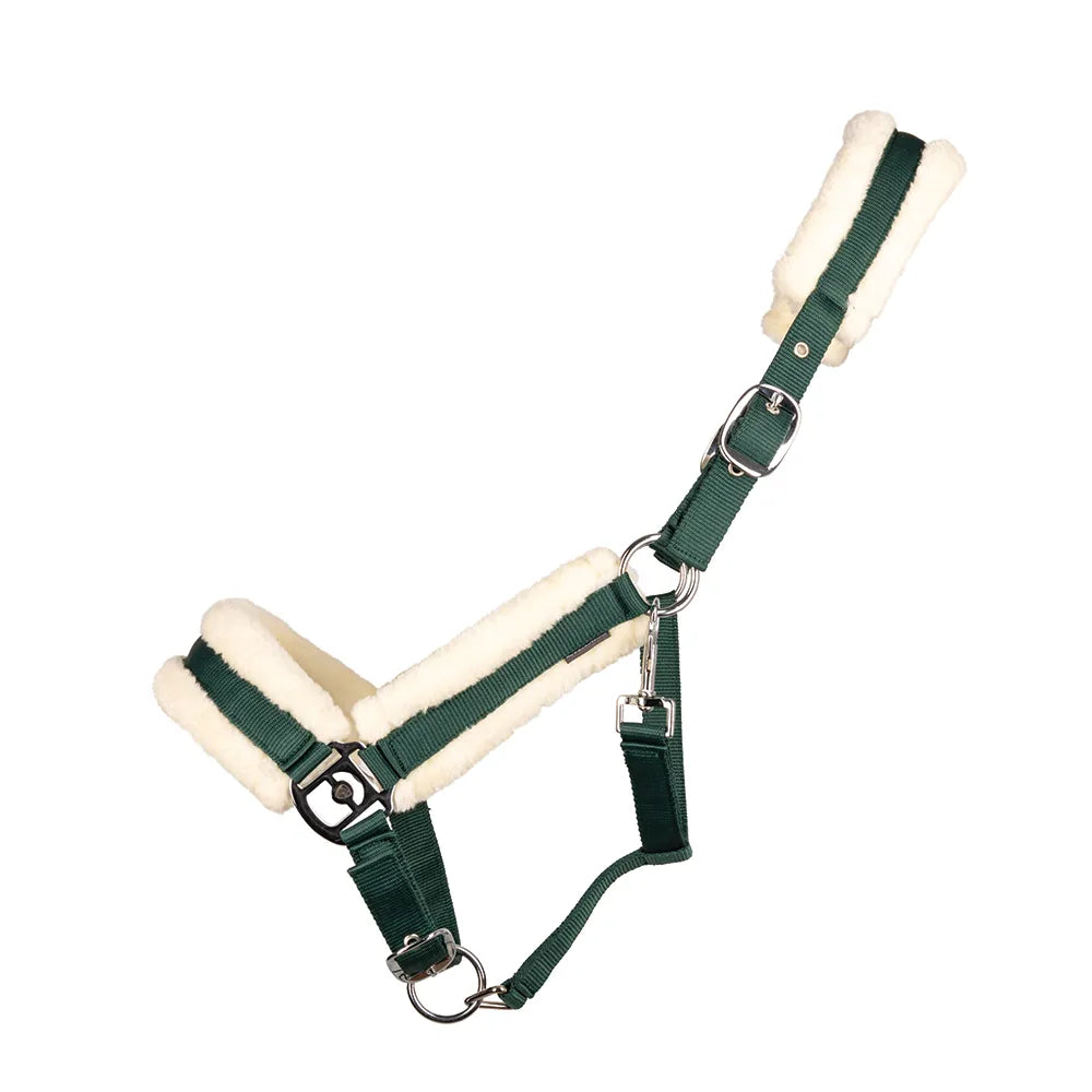 Hy Equestrian Luxury Faux Fur Head Collar #colour_forest-green