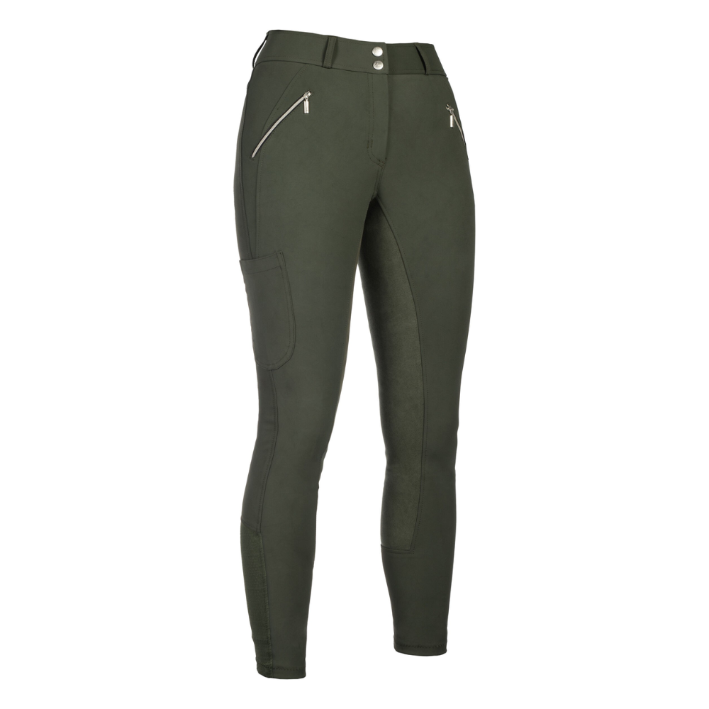 HKM Women's Alos Full Seat Riding Breeches -Lia High Waist- #colour_olive-green