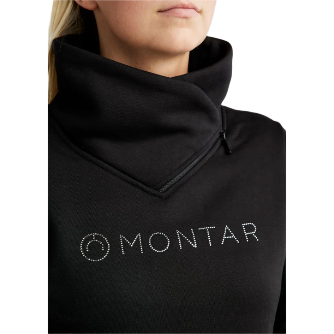 Montar MoNaja High Collar Sweatshirt with Gun Metal Crystal Logo #colour_black