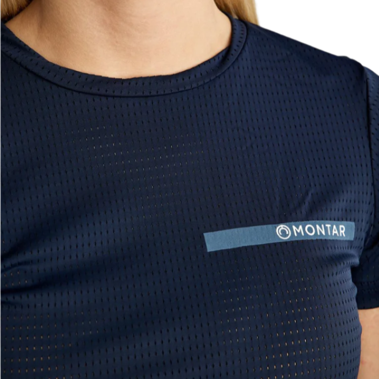 Montar MoStella Mesh Tee with Contrast Stated Logo Print #colour_navy