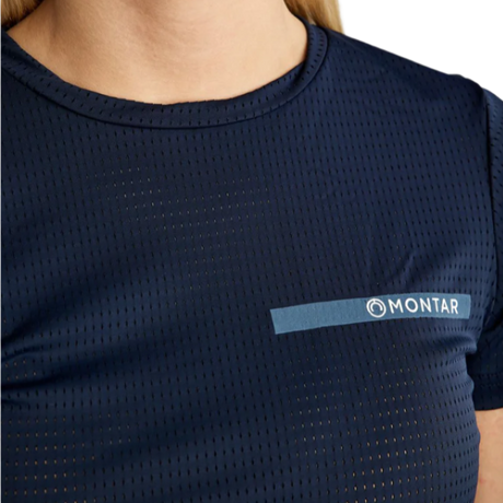 Montar MoStella Mesh Tee with Contrast Stated Logo Print #colour_navy