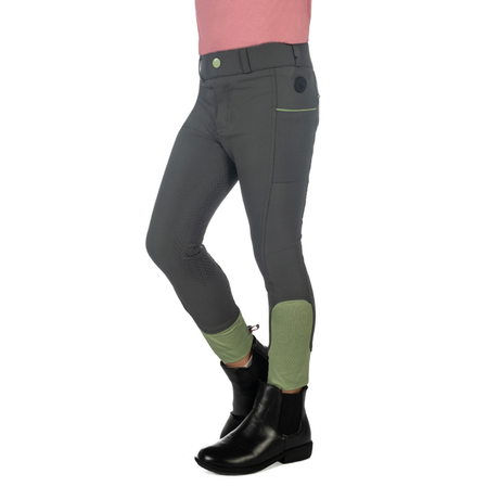 HKM Children's Silicone Full Seat Riding Breeches -Claire- #colour_grey-green