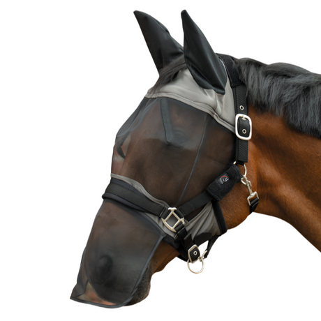 HKM Anti-Fly Mask -Premium- with Nose #colour_mud-grey