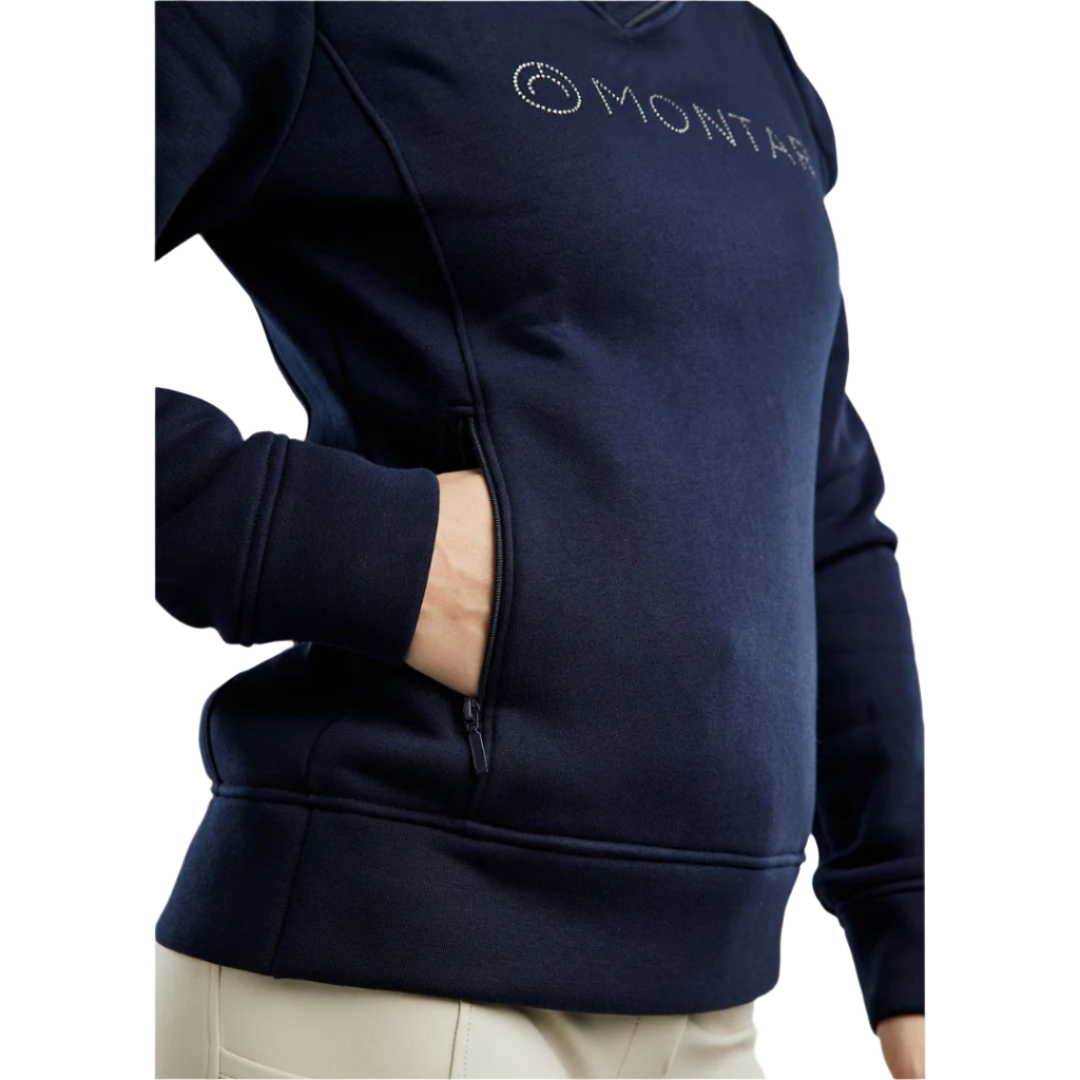 Montar MoNaja High Collar Sweatshirt with Gun Metal Crystal Logo #colour_navy