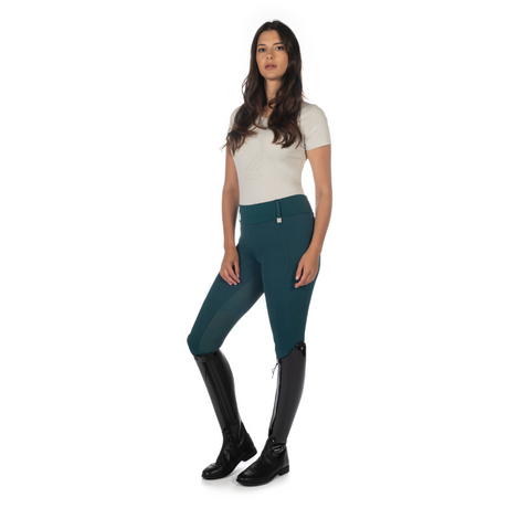 HKM Women's Silicone Full Seat Riding Tights -Livigno- #colour_deep-green