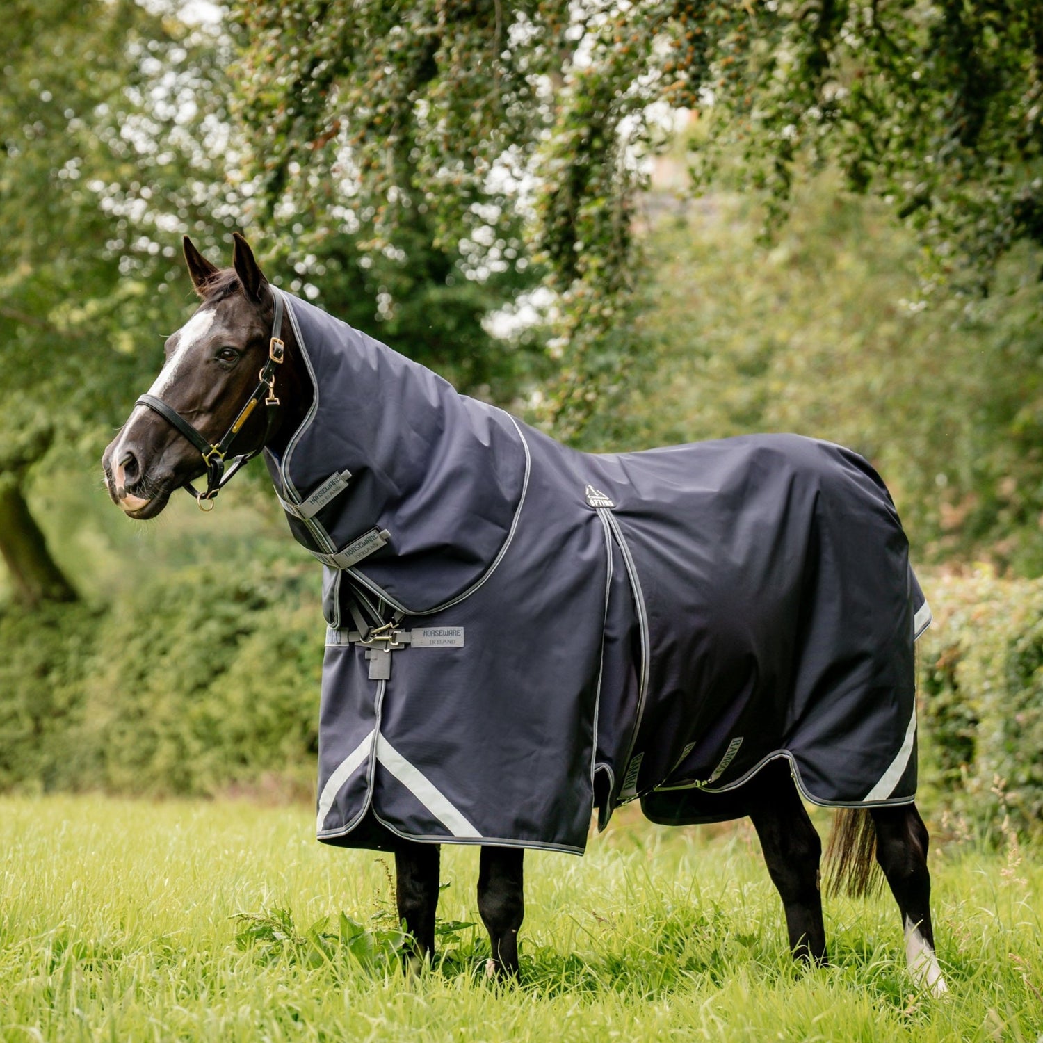 Horseware Irelanc Rambo Optimo Turnout (0g Outer with 400g Liner) #colour_navy-thunderstorm-grey-silver