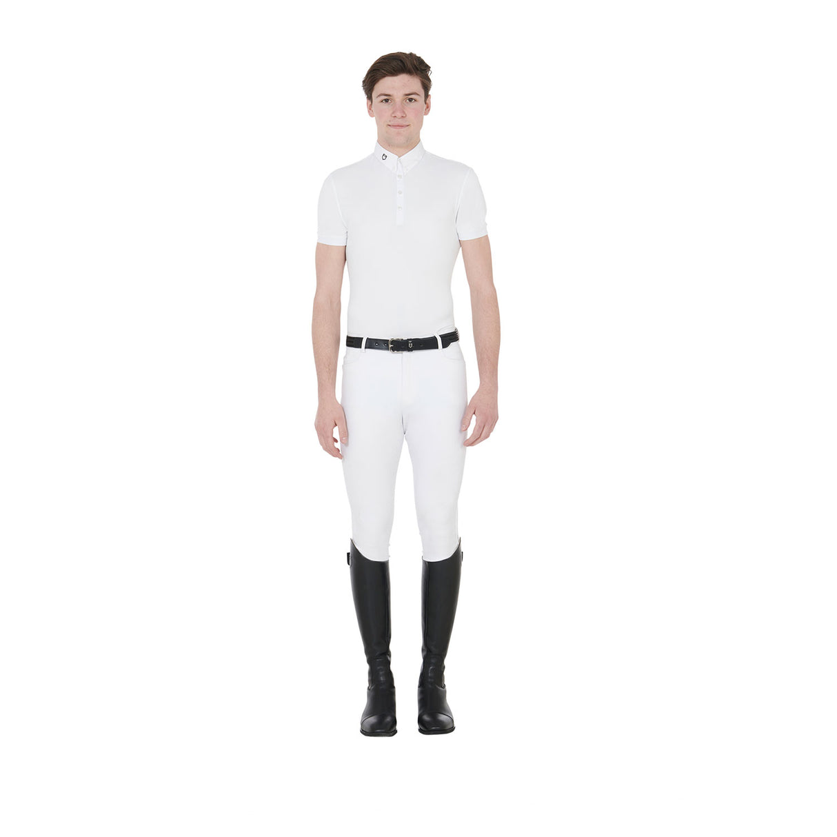 Equestro Men's Competition Polo Shirt In Breathable Technical Fabric #colour_white