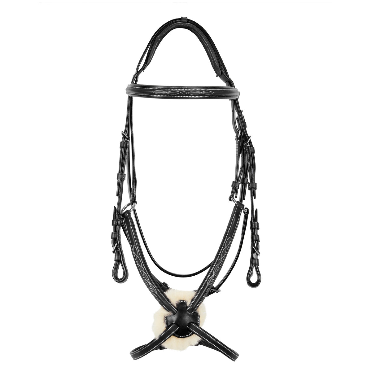 Equestro Bridle With Mexican Noseband And Synthetic Sheepskin