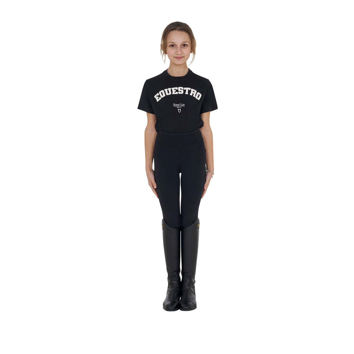 Equestro Girls' Horse Club Cotton T-Shirt #colour_black