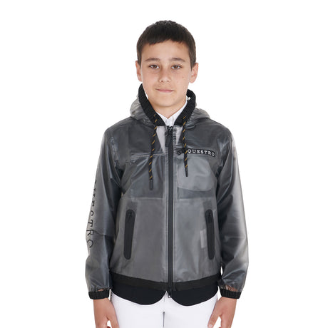 Equestro Kids' Windproof Zip Hooded Raincoat #colour_grey