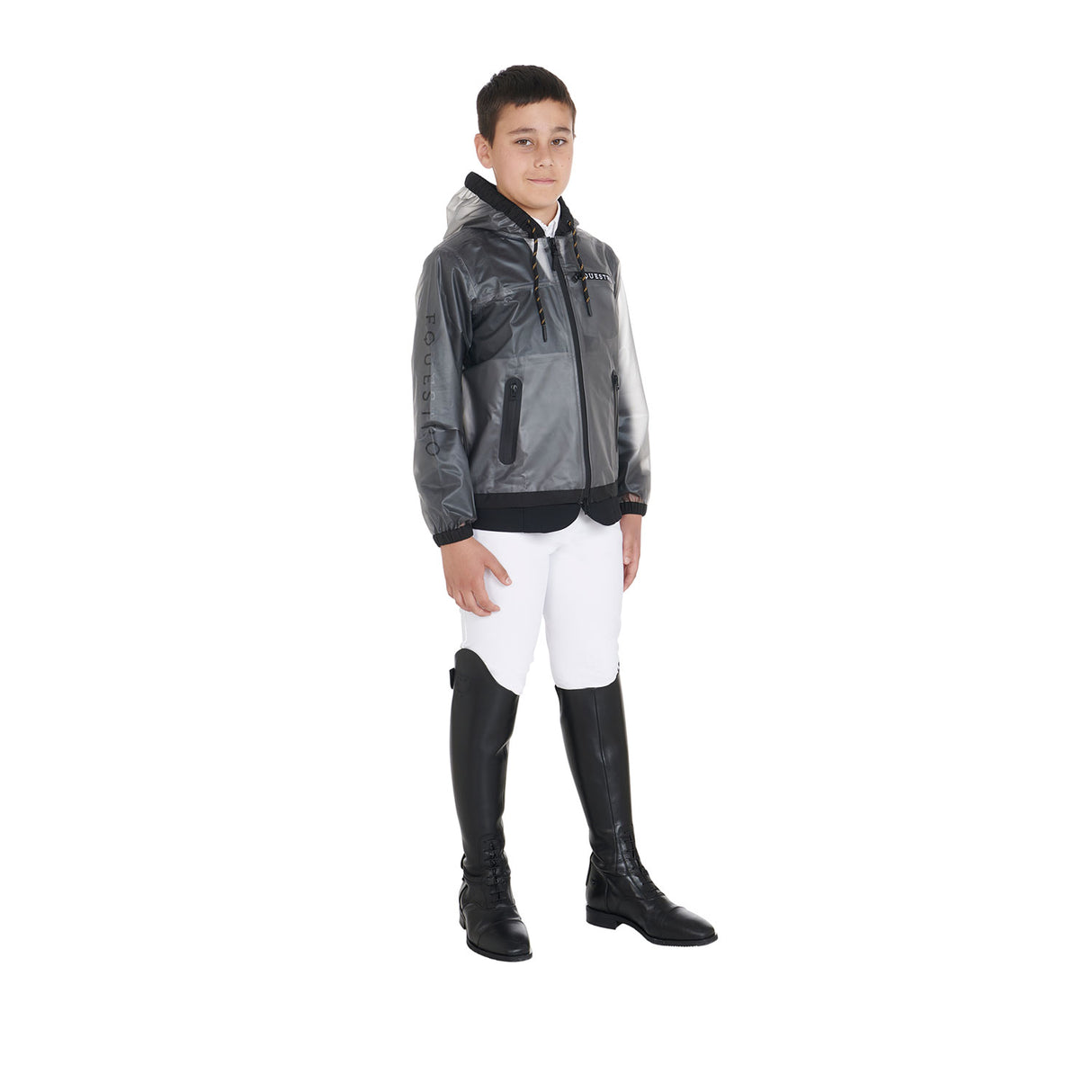Equestro Kids' Windproof Zip Hooded Raincoat #colour_grey