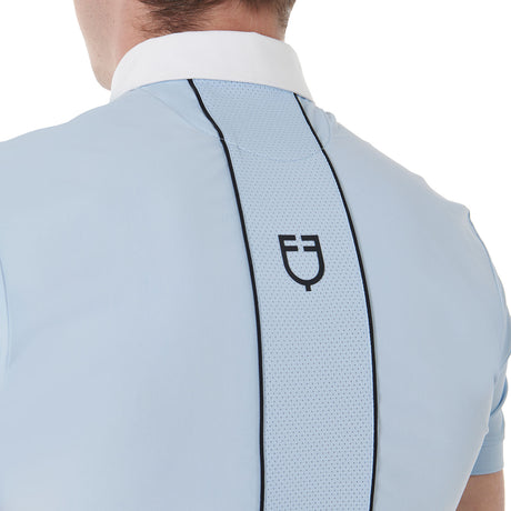 Equestro Men's Slim Fit Polo Shirt In Technical Fabric With Piping #colour_blue-black
