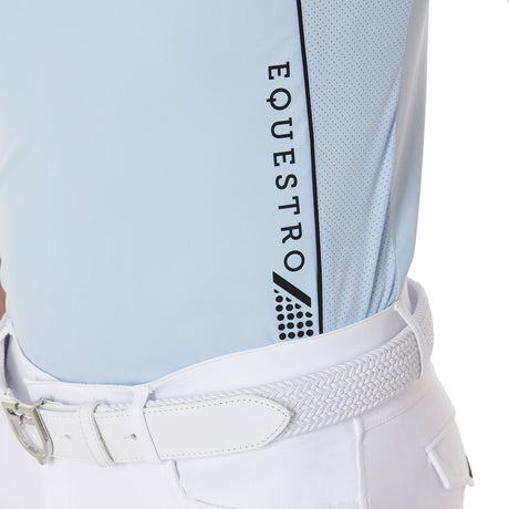 Equestro Men's Slim Fit Polo Shirt In Technical Fabric With Piping #colour_blue-black