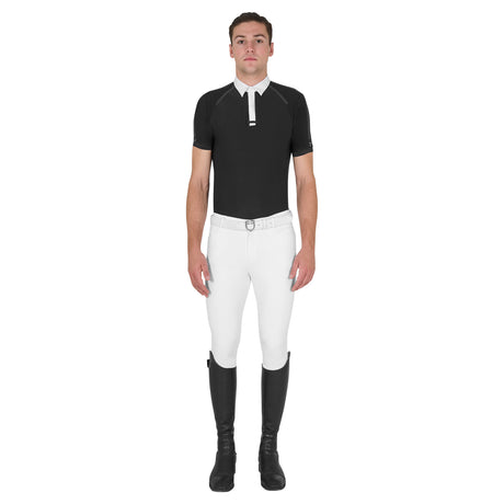 Equestro Men's Slim Fit Short Sleeve Competition Polo Shirt #colour_black