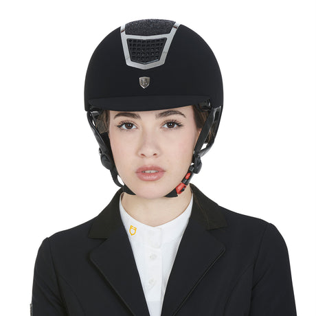 Equestro Ultra-Light Velvet Helmet With Rhinestones #colour_black/silver