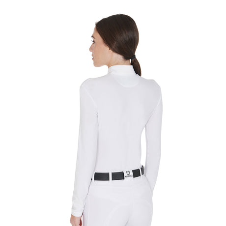 Women's long sleeved polo shirt in technical fleece fabric